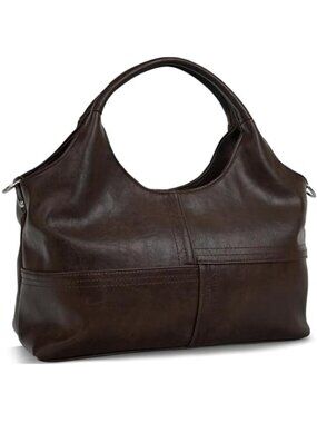 Medium Vegan Leather Satchel Handbag Shoulder Strap Crossbody Purse Dark Brown
